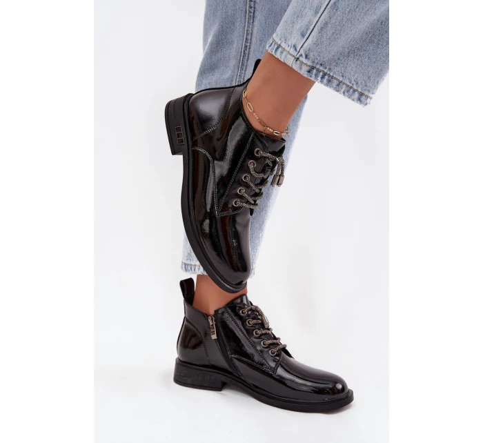 Lakované kožené dámské botky D&A – černé Lakované kožené dámské botky D&A – černé