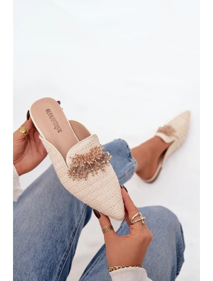 Dámské pantofle s ozdobou – béžové Katrine Dámské pantofle s ozdobou – béžové Katrine