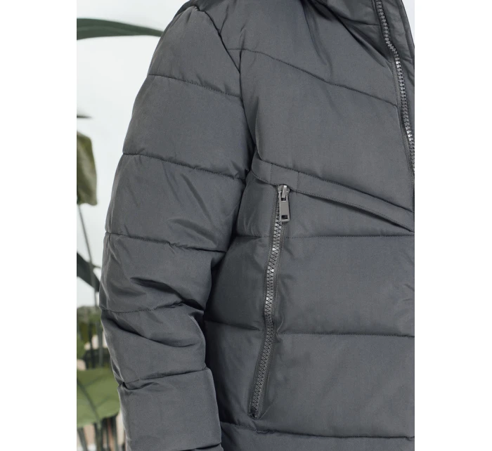 Pánská zimní bunda s kapucí tmavě šedá prošívaná TX5071