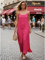 Dámské letní maxi šaty s viskózou, fuchsiová barva, FashionStreet EY2663 Dámské letní maxi šaty s viskózou, fuchsiová barva, FashionStreet EY2663