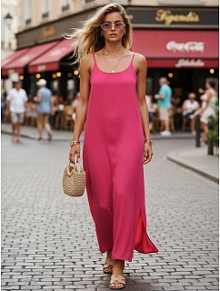 Dámské letní maxi šaty s viskózou, fuchsiová barva, FashionStreet EY2663