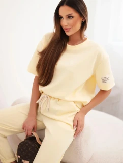 Dámský komplet z viskózy máslíčko s krátkým rukávem a kalhotami žlutý