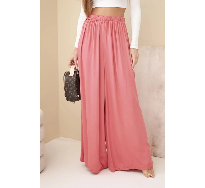 Dámské viskózové široké kalhoty s gumou v pase malinové Dámské viskózové široké kalhoty s gumou v pase malinové