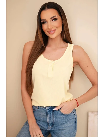 Dámská žebrovaná halenka na ramínkách s knoflíkem žlutá Dámská žebrovaná halenka na ramínkách s knoflíkem žlutá