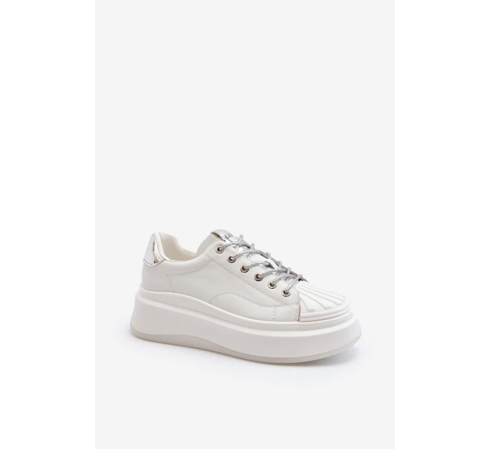 Dámské kožené tenisky na platformě model 21650215 Bílé - Goe