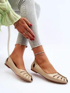 model 21650286 Pohodlné Dámské Kožené Baletky Beige - Zazoo