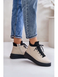 Lehká Kožená Sportovní Obuv Na Platformě Béžová model 21673227 - Artiker