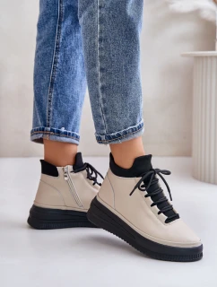 Lehká Kožená Sportovní Obuv Na Platformě Béžová model 21673227 - Artiker