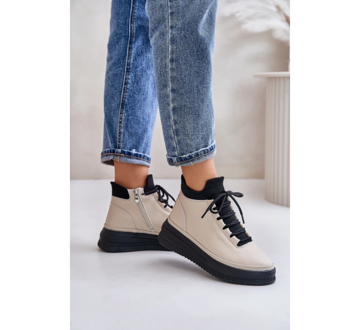 Lehká Kožená Sportovní Obuv Na Platformě Béžová model 21673227 - Artiker Lehká Kožená Sportovní Obuv Na Platformě Béžová model 21673227 - Artiker