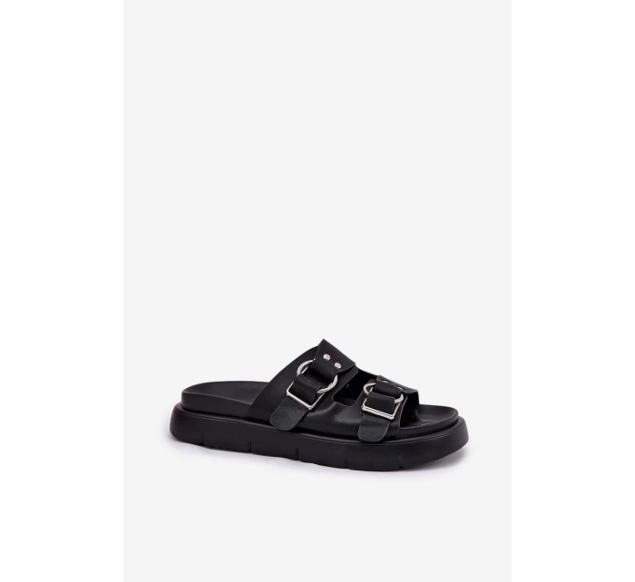 Kožené Dámské Sandály S Ozdobnými Přezkami Big Star RR274658 Černé Kožené Dámské Sandály S Ozdobnými Přezkami Big Star RR274658 Černé