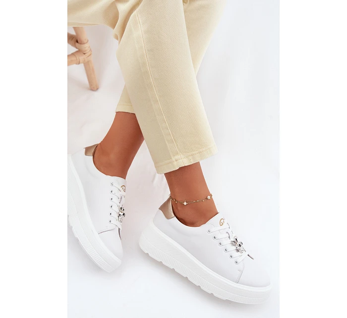 Kožené dámské tenisky na platformě s přezkou Vinceza 39973 Bílé Kožené dámské tenisky na platformě s přezkou Vinceza 39973 Bílé