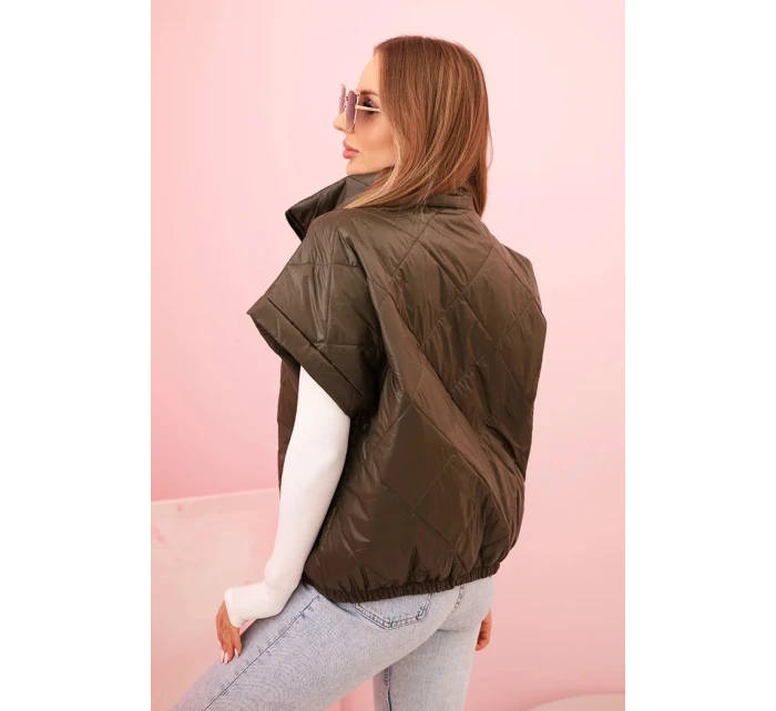 Dámská prošívaná vesta 5684 Khaki tmavě zelená - K-Fashion