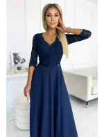 309-6 AMBER elegantní krajkové dlouhé šaty s výstřihem - ZELENÉ