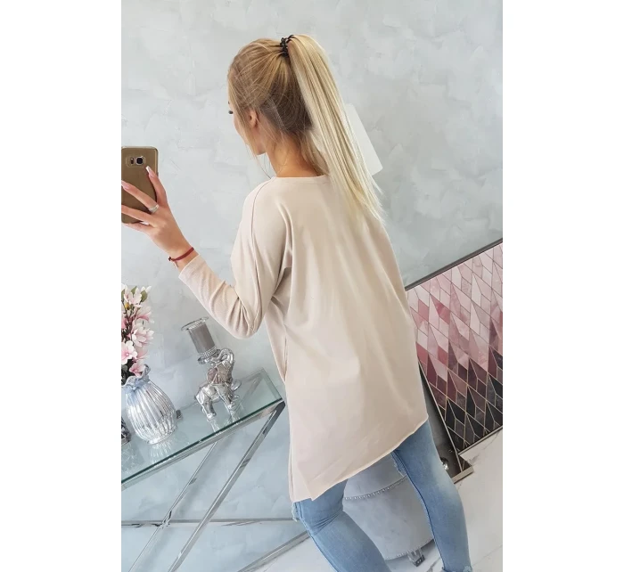 Oversize halenka s potiskem duhových rtů béžová