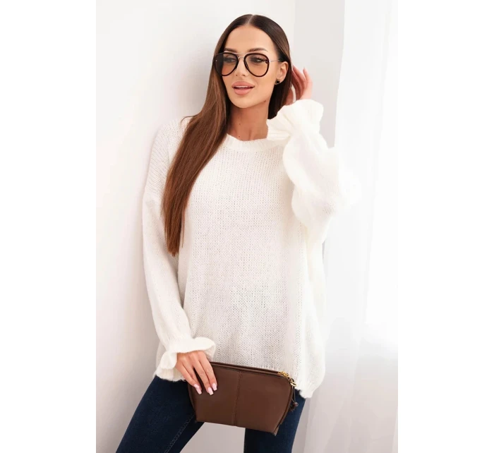 Dámský svetr s přídavkem mohéru a vlny volného střihu ecru Dámský svetr s přídavkem mohéru a vlny volného střihu ecru