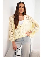 Dámský svetr oversize s knoflíky model 22293748 žlutý - K-Fashion