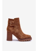 Zamszové Botky Na Podpatku Hnědé model 21632198 - Boto Zamszové Botky Na Podpatku Hnědé model 21632198 - Boto