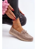 Dámské mokasíny s mašlí béžové model 21650300 - VINCEZA