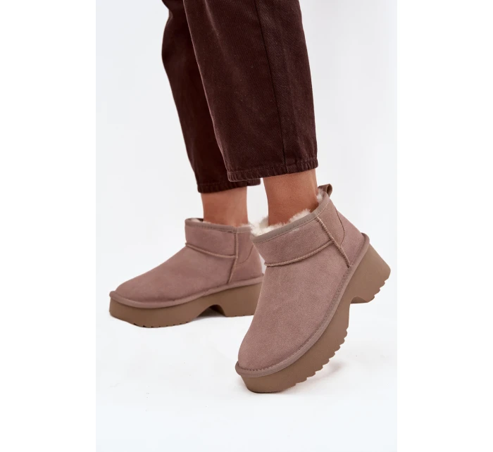 Dámské sněhule z přírodního semiše vyhřívané kožešinou Khaki Milora Dámské sněhule z přírodního semiše vyhřívané kožešinou Khaki Milora