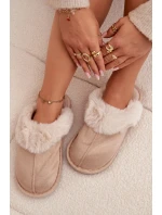 Dámské pantofle s kožešinou béžové model 21772502 - Boto