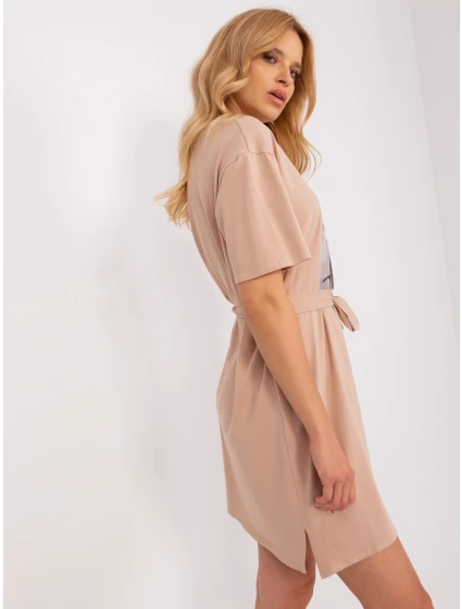 Sukienka LK SK model 21110921 ciemny bezowy - FPrice Sukienka LK SK model 21110921 ciemny bezowy - FPrice