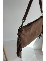 Dámská kožená semišová kabelka s třásněmi Jessira – hnědá