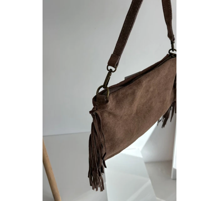 Dámská kožená semišová kabelka s třásněmi Jessira – hnědá