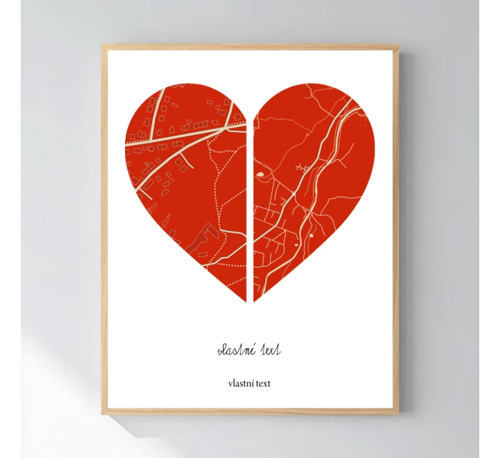 Personalizovaný magický fotoobraz v rámu - 40x50 - dvě mapy jako srdce