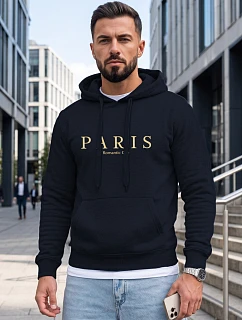 Pánská mikina s kapucí a potiskem PARIS, tmavě modrá, FashionStreet NX5147BX