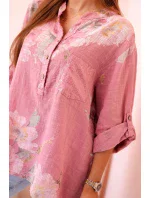 Dámská blůza z bavlny s květinovým vzorem a knoflíky v tmavě růžové barvě