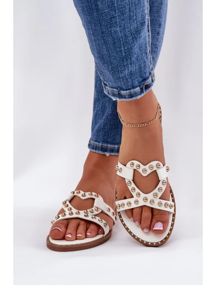 Zdobené Ploché Pantofle Dámské Bílé Adivrae Zdobené Ploché Pantofle Dámské Bílé Adivrae