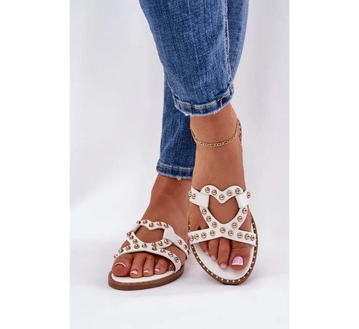 Zdobené Ploché Pantofle Dámské Bílé Adivrae Zdobené Ploché Pantofle Dámské Bílé Adivrae