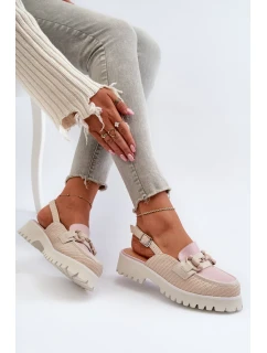 Dámské sandály na plochém podpatku s ozdobou Béžová D&A