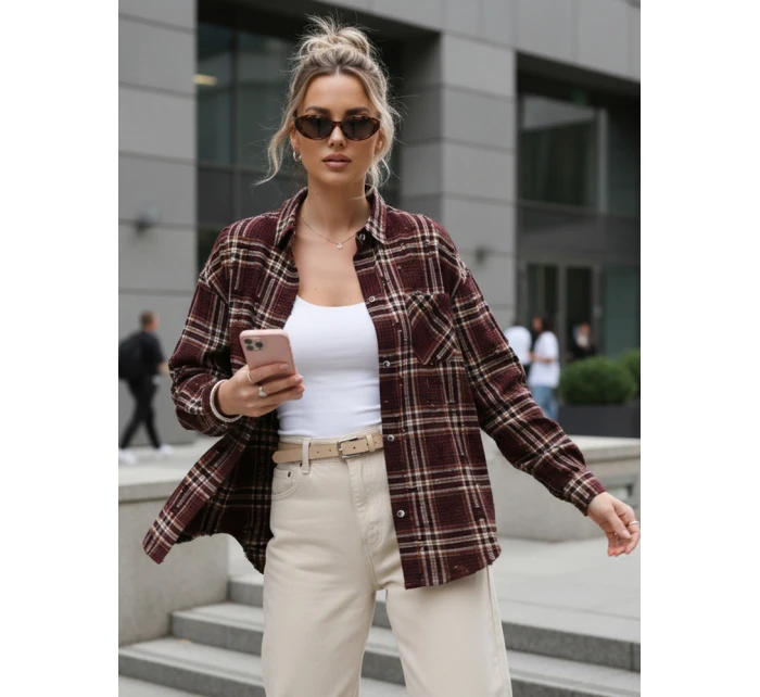 Koszula w kratę damska z przetarciami bordowa FashionStreet DY0484