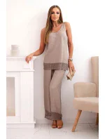 Dámský komplet z top na ramínkách a kalhoty s širokým nohavicemi fango model 21193174 - K-Fashion