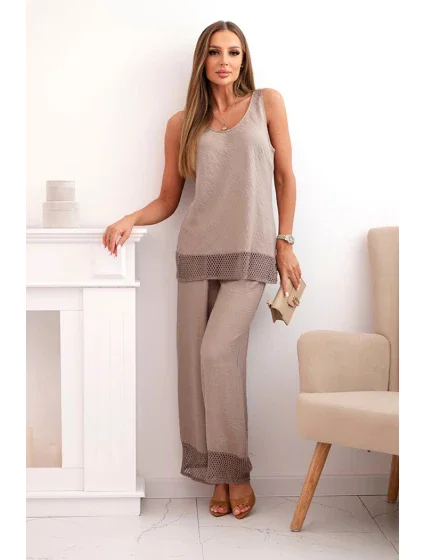 Dámský komplet z top na ramínkách a kalhoty s širokým nohavicemi fango model 21193174 - K-Fashion