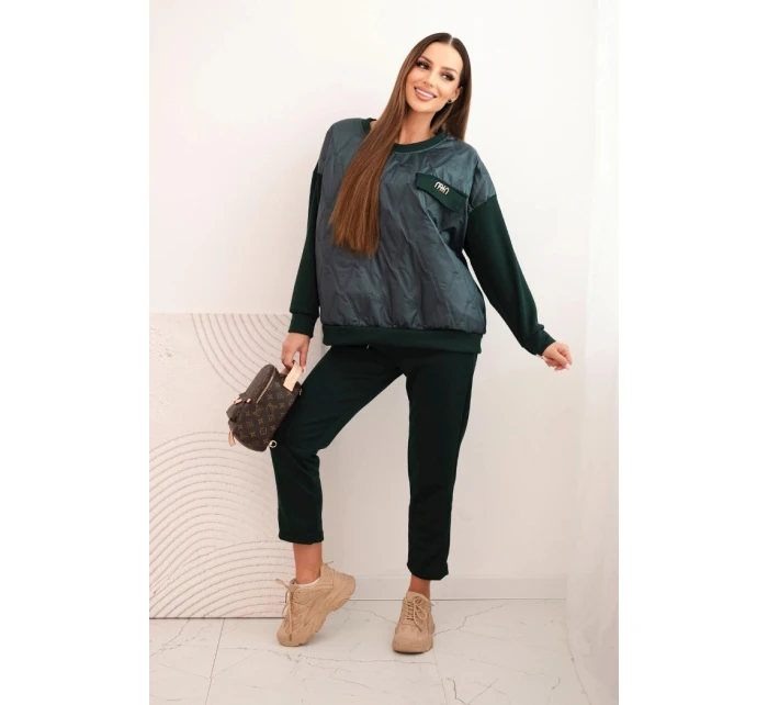 Dámský souprava z viskózy s prošívanou mikinou a kalhotami tmavě zelený