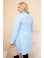 Dámský kabát Plus Size dlouhý s límcem a kapsami modrý