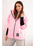 Dámská jarní prošívaná bunda s ozdobným model 22040184 a zipem bonbónově růžová - K-Fashion
