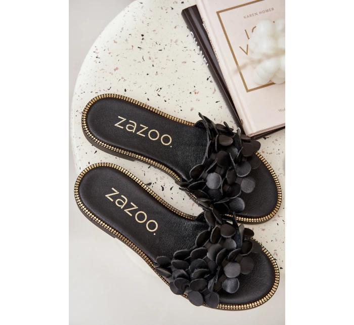 Zazoo 40381 Dámské Kožené Pantofle Na Plochém Podpatku Černé Zazoo 40381 Dámské Kožené Pantofle Na Plochém Podpatku Černé