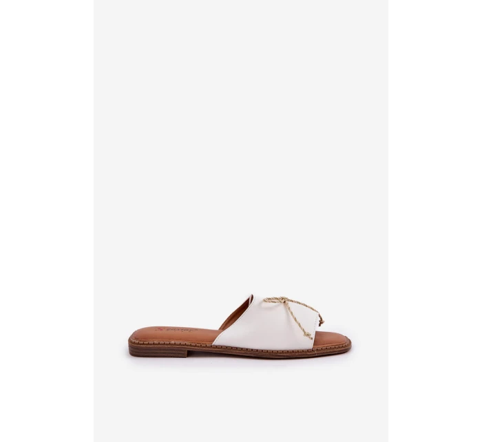 Pantofle Na Plochém Podpatku S Mašlí Bílé model 21684354 - Boto Pantofle Na Plochém Podpatku S Mašlí Bílé model 21684354 - Boto