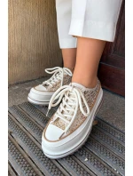 Dámské Tenisky Na Masivní Platformě S.Barski BF51-101 Béžové Dámské Tenisky Na Masivní Platformě S.Barski BF51-101 Béžové