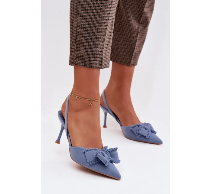 Dámské sandály na podpatku s mašlí Modré model 21997901 - Boto