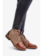 Zateplené Kožené Kotníkové Boty Na Ploché Podpatku Hnědé Moreto Zateplené Kožené Kotníkové Boty Na Ploché Podpatku Hnědé Moreto