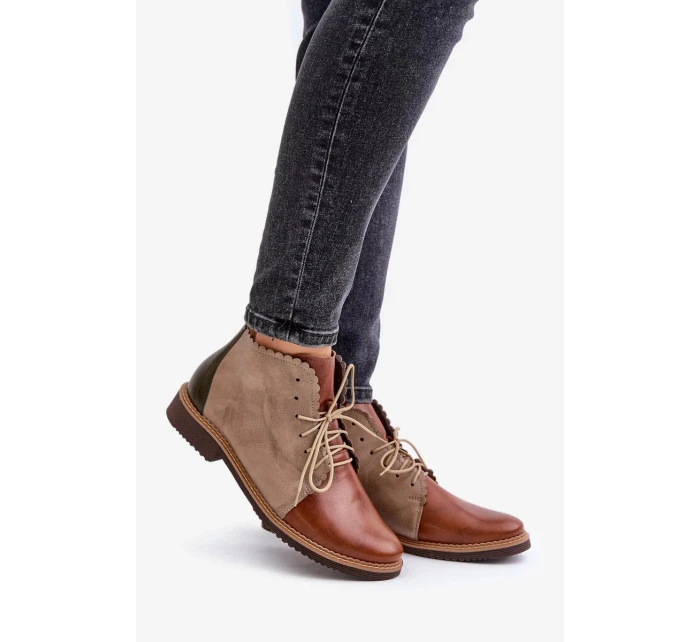 Zateplené Kožené Kotníkové Boty Na Ploché Podpatku Hnědé Moreto Zateplené Kožené Kotníkové Boty Na Ploché Podpatku Hnědé Moreto