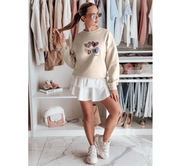 Dámská mikina nadměrné velikosti se srdíčky MADELIN cappuccino FashionStreet BY1462