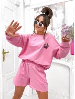 Růžový dámský bavlněný komplet mikina a šortky model 21056407 - Moon Růžový dámský bavlněný komplet mikina a šortky model 21056407 - Moon