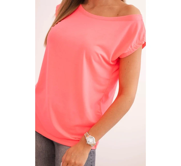 Dámská blůza s odhaleným ramenem neonově růžová