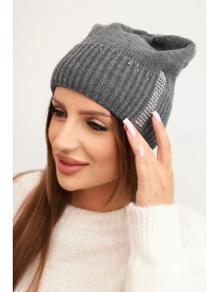 Dámská zimní čepice vlněná s krystaly K453 grafitová