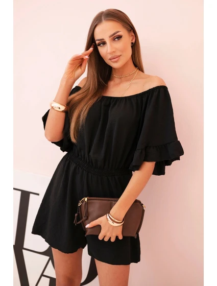 Dámský bavlněný overal bez rukávů s vázáním v pase ecru